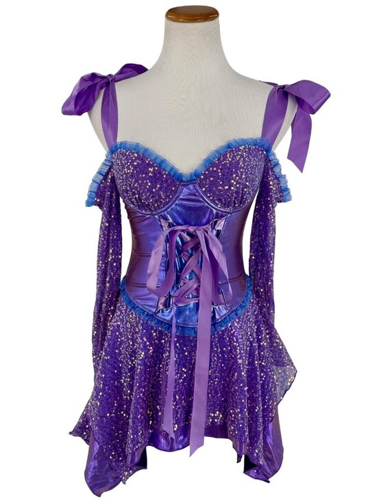 Dolls Kill Dresses & Skirts - NWT Dolls Kill Purple Fairy Sequin Corset Mini Dress Wings Garters Costume Rave